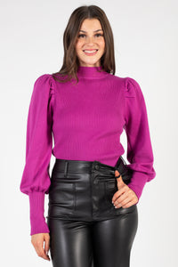 Kayla Ribbed Knit Puff Sleeve Sweater - honey