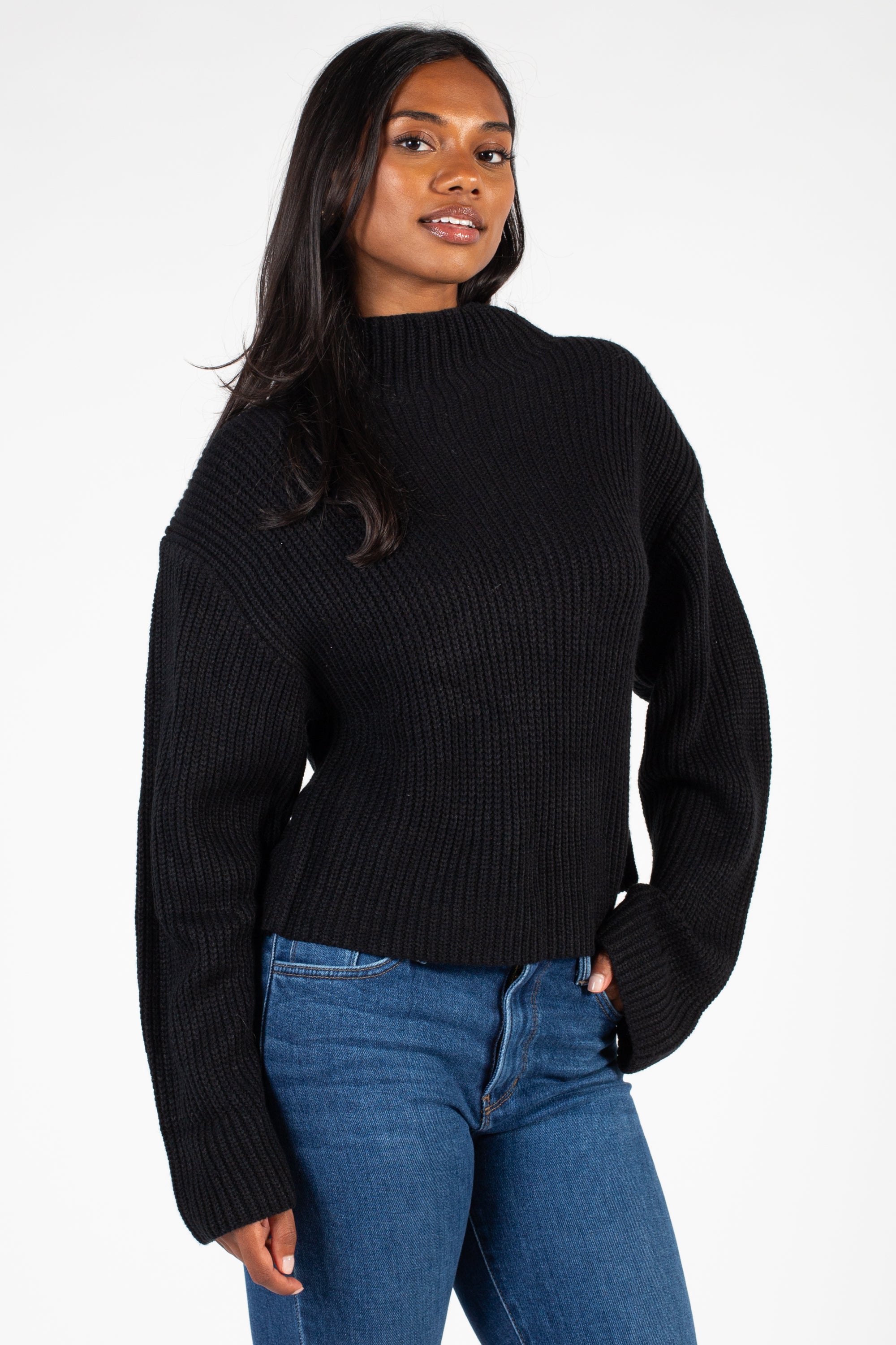Jayda Mock Neck Ribbed Sweater