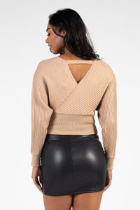 Elena Wrap Front Ribbed Sweater