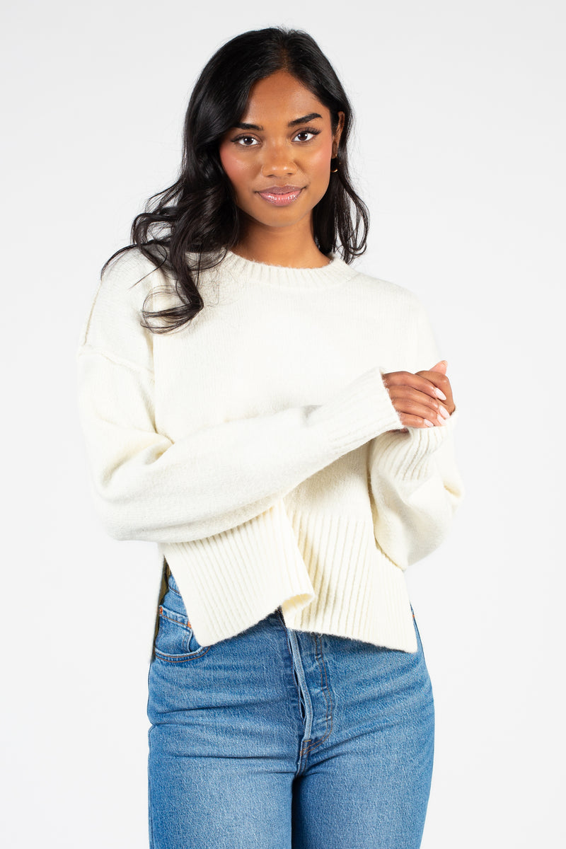 Tara Crewneck Side Slit Sweater - honey