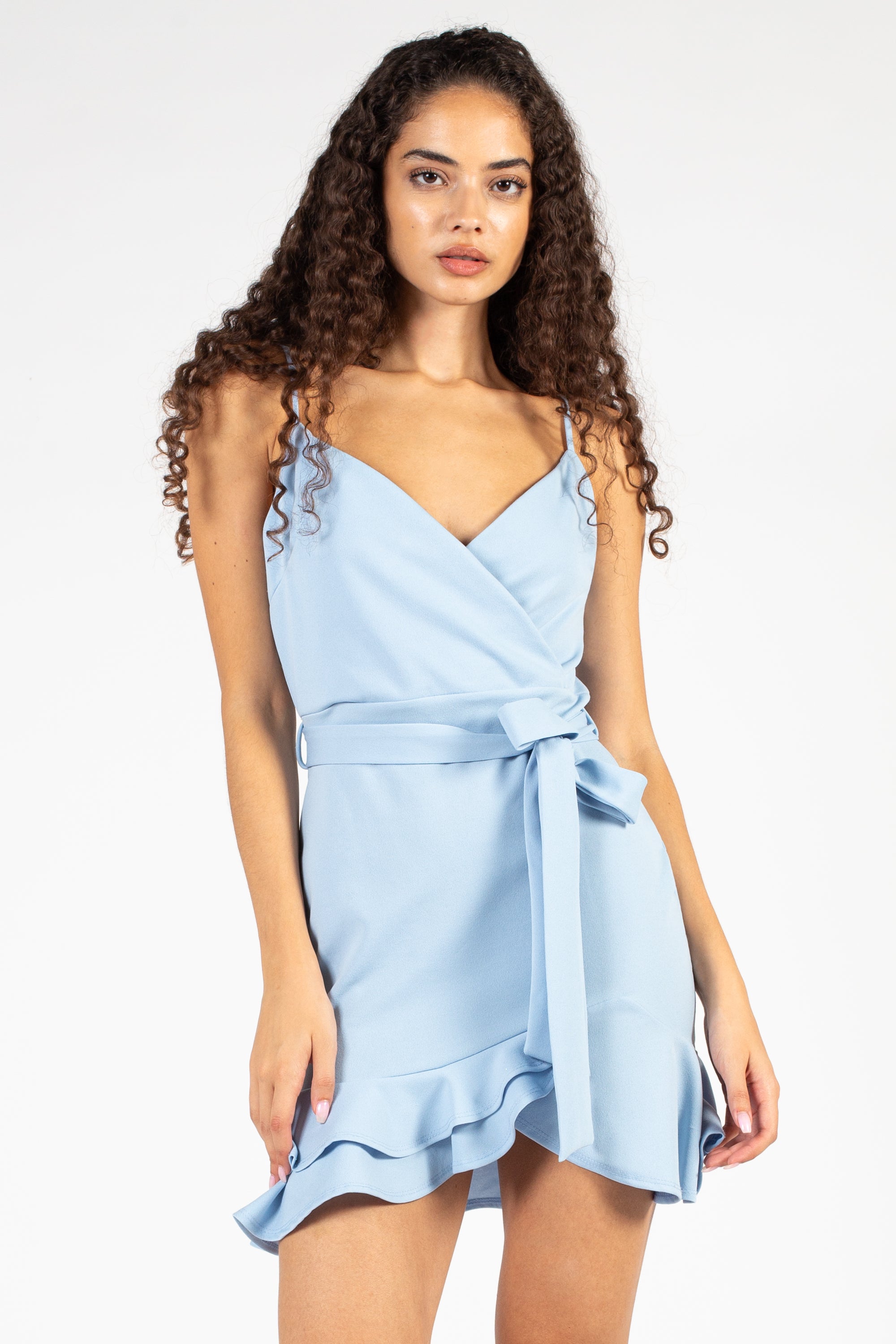 Pastel blue wrap on sale dress