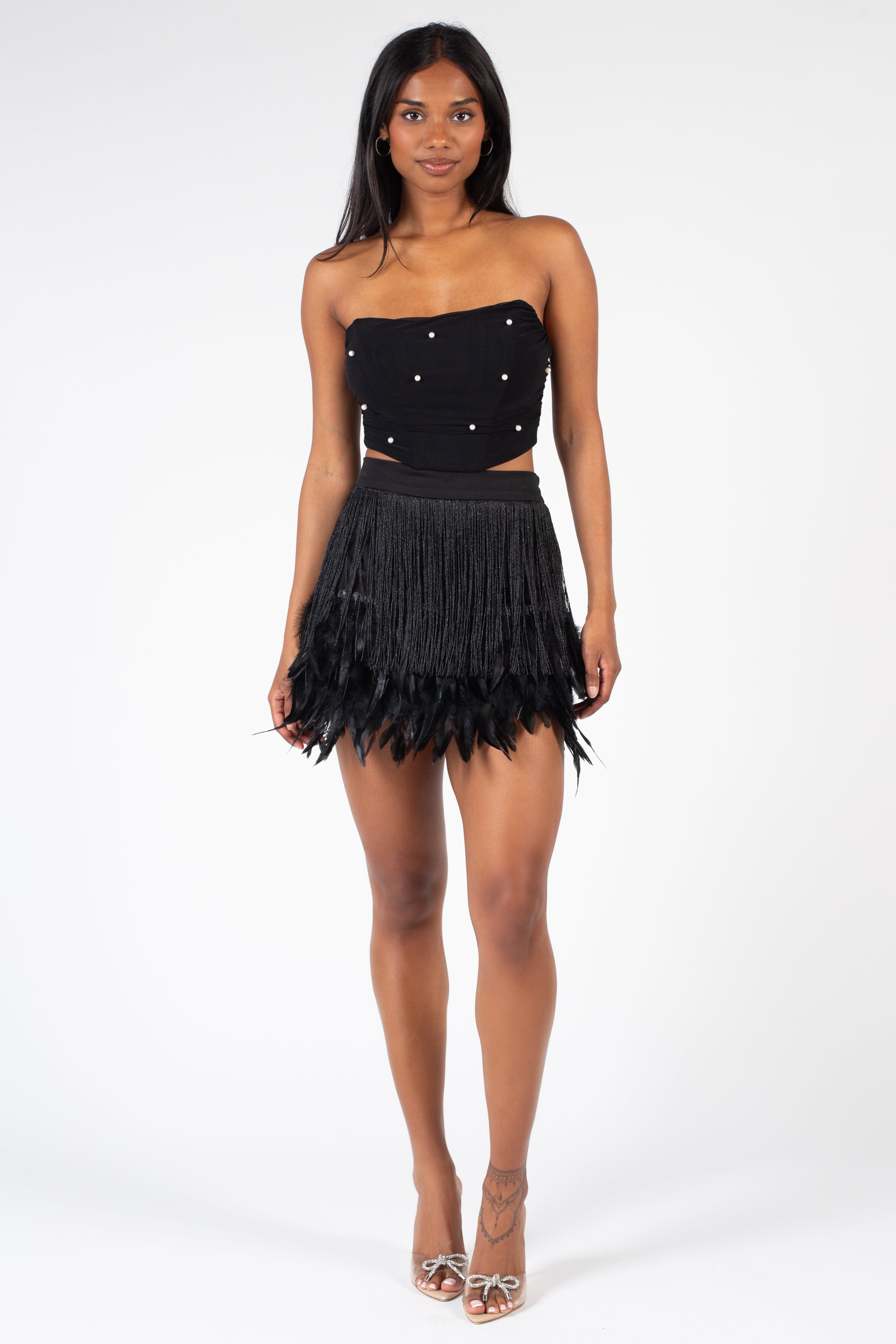 La Ros Destiny Fringe Feather Trim Mini Skirt Upper Canada Mall