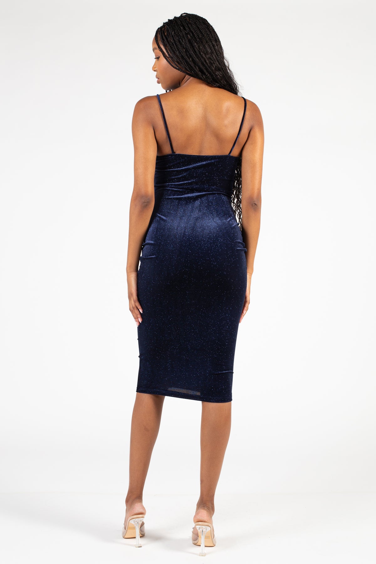 Starlett Ruched Velvet Shimmer Midi Dress