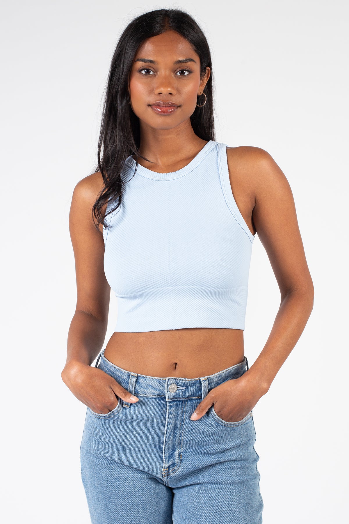 Nellie Crewneck Chevron Crop Top - honey