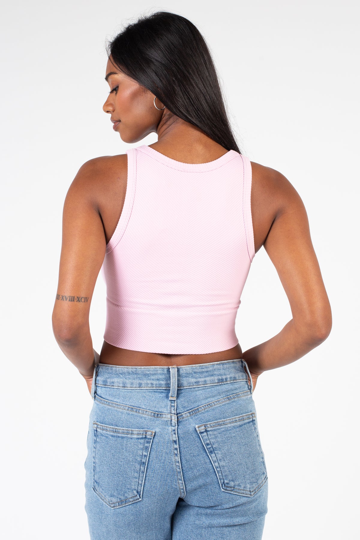 Nellie Crewneck Chevron Crop Top - honey