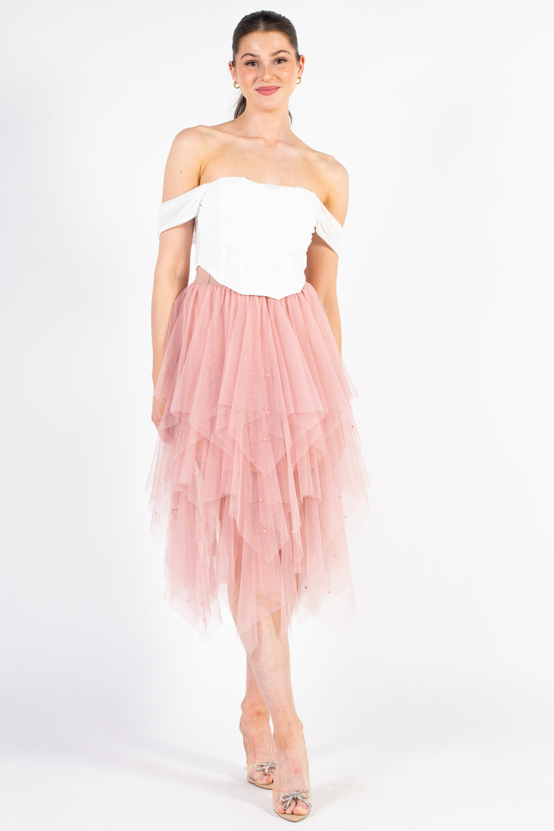 Winslow Pearl Embellished Tulle Midi Skirt - honey