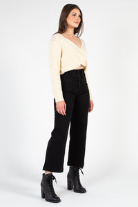 Giana Wrap Front Pearl Knit Sweater - honey