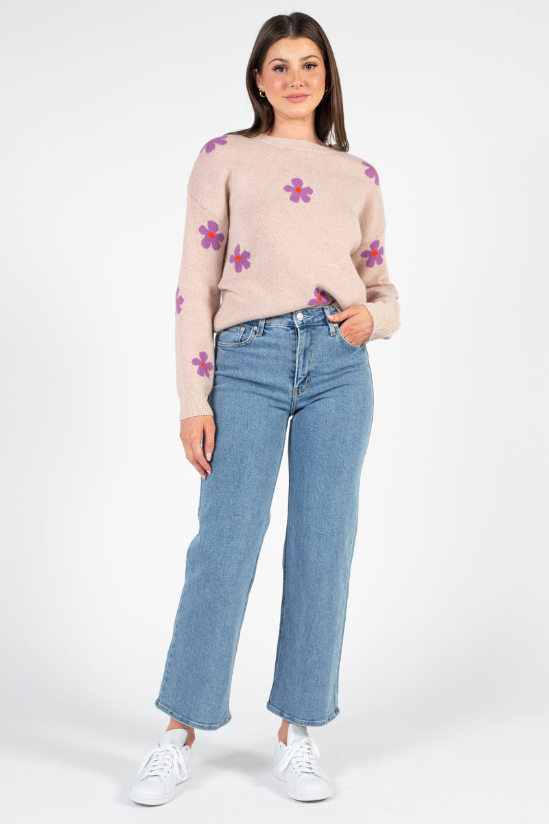 Posie Floral Print Sweater - honey