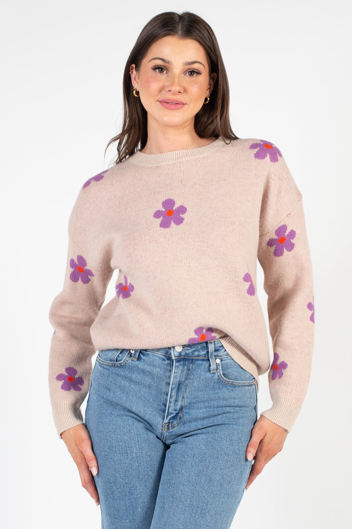 Posie Floral Print Sweater - honey