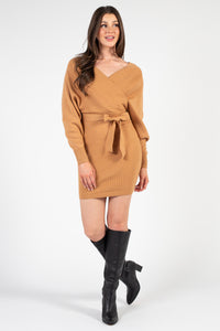 Cassadee Tie Waist Sweater Dress - honey