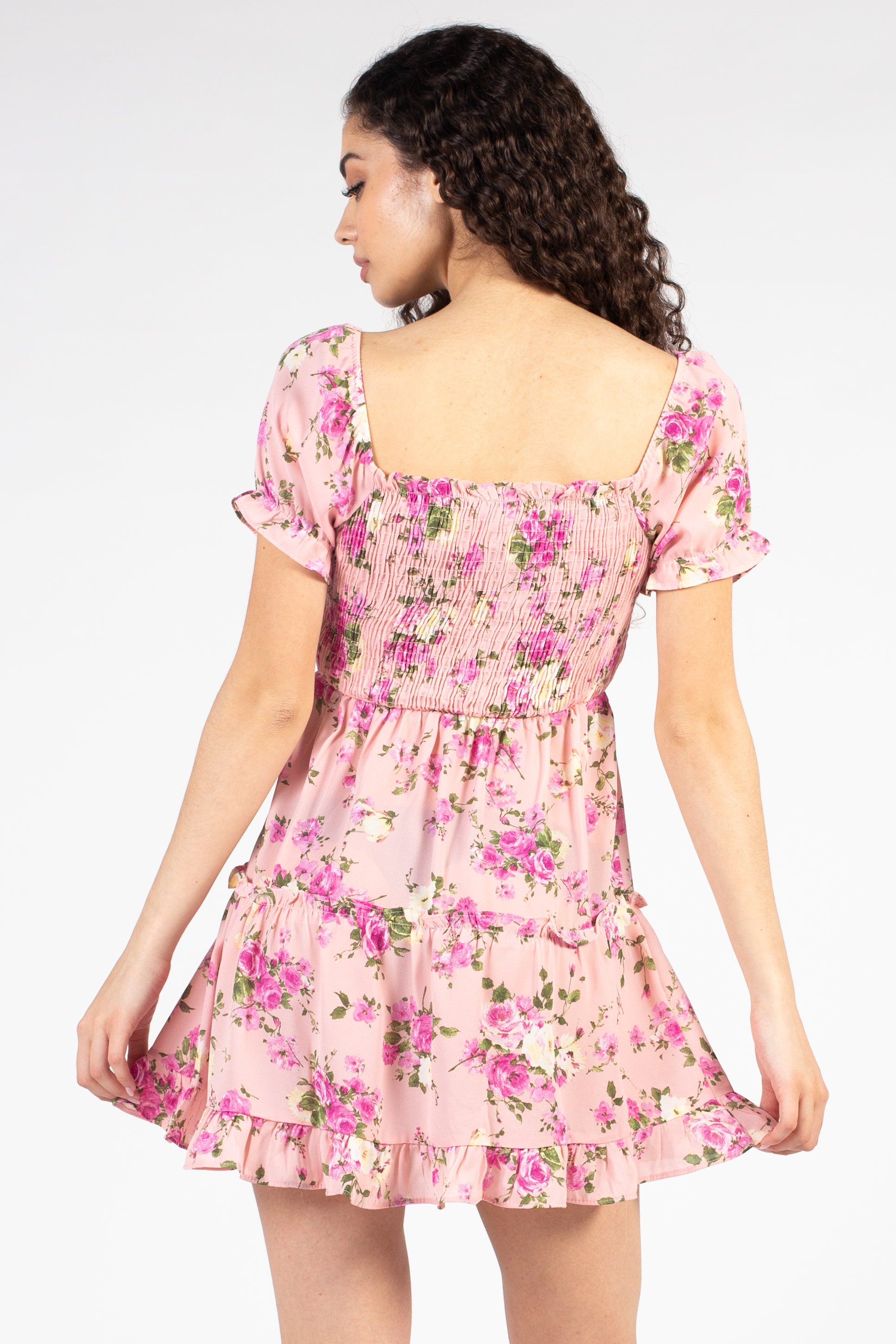 Lilian Bubble Hem Floral Mini Dress – honey
