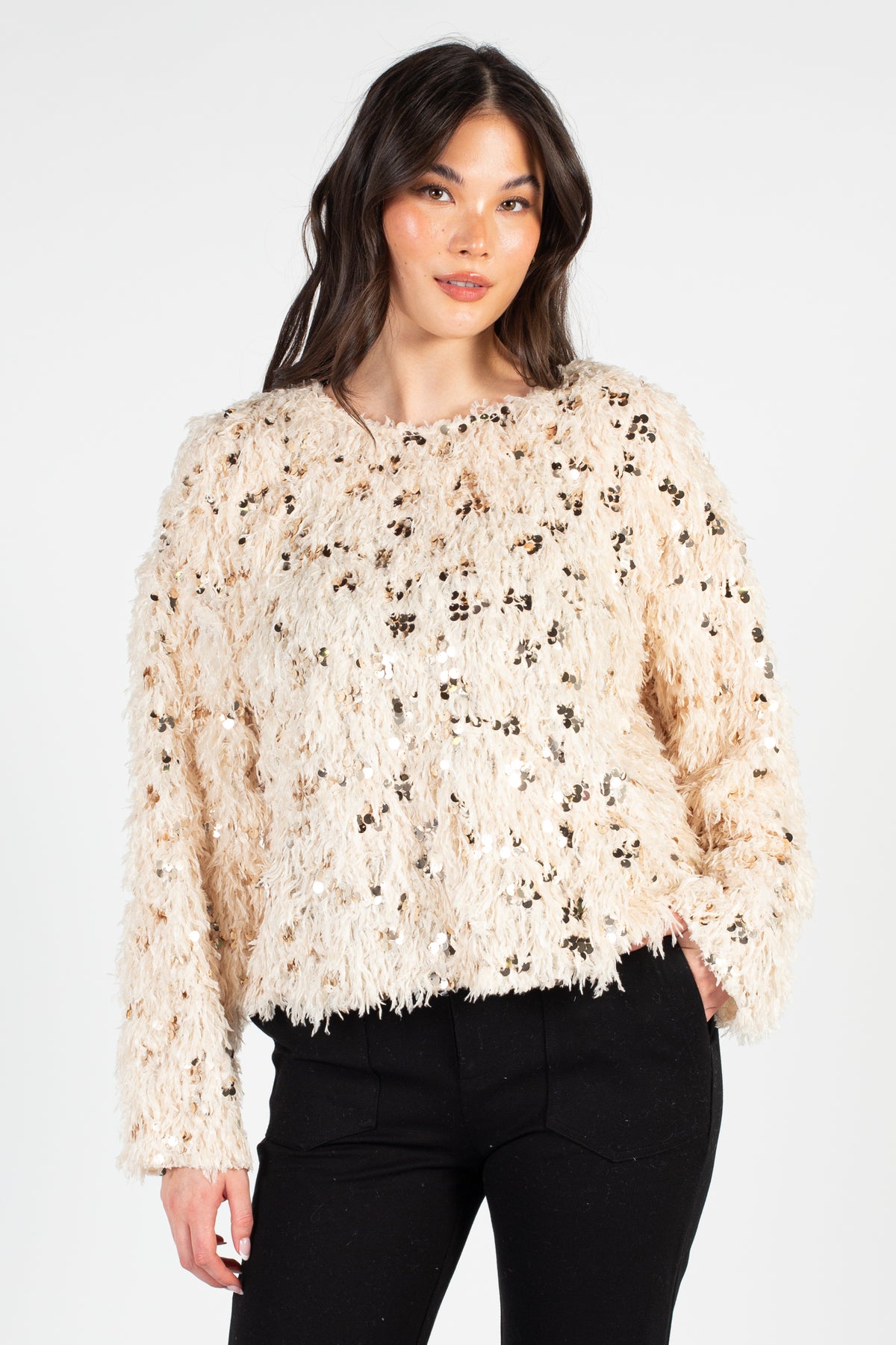 Khalessi Fuzzy Sequin Sweater - honey
