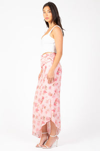Rosaline Asymmetrical Ruched Floral Skirt - honey