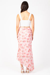 Rosaline Asymmetrical Ruched Floral Skirt - honey