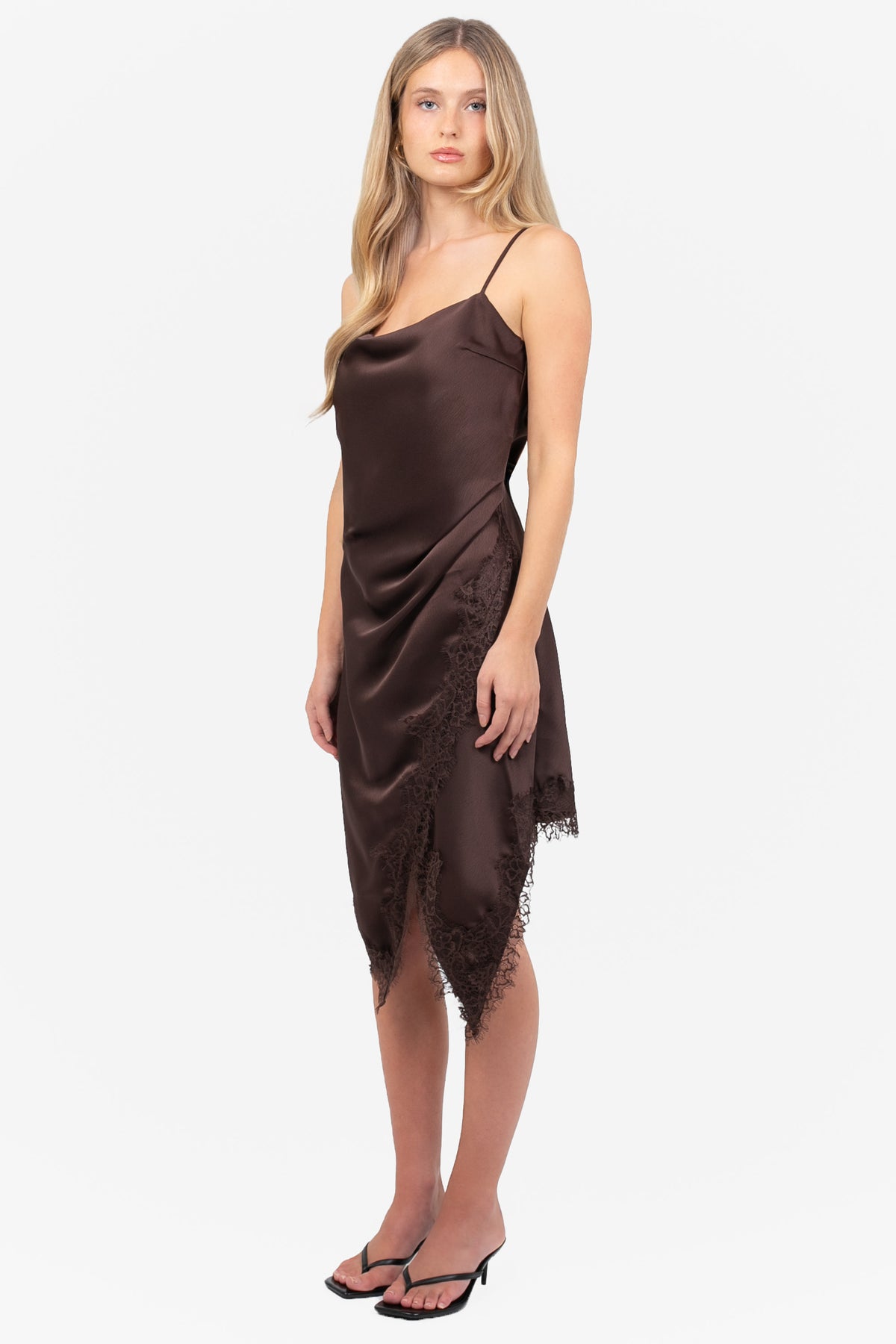 Marlena Satin Lace Trim Midi Dress