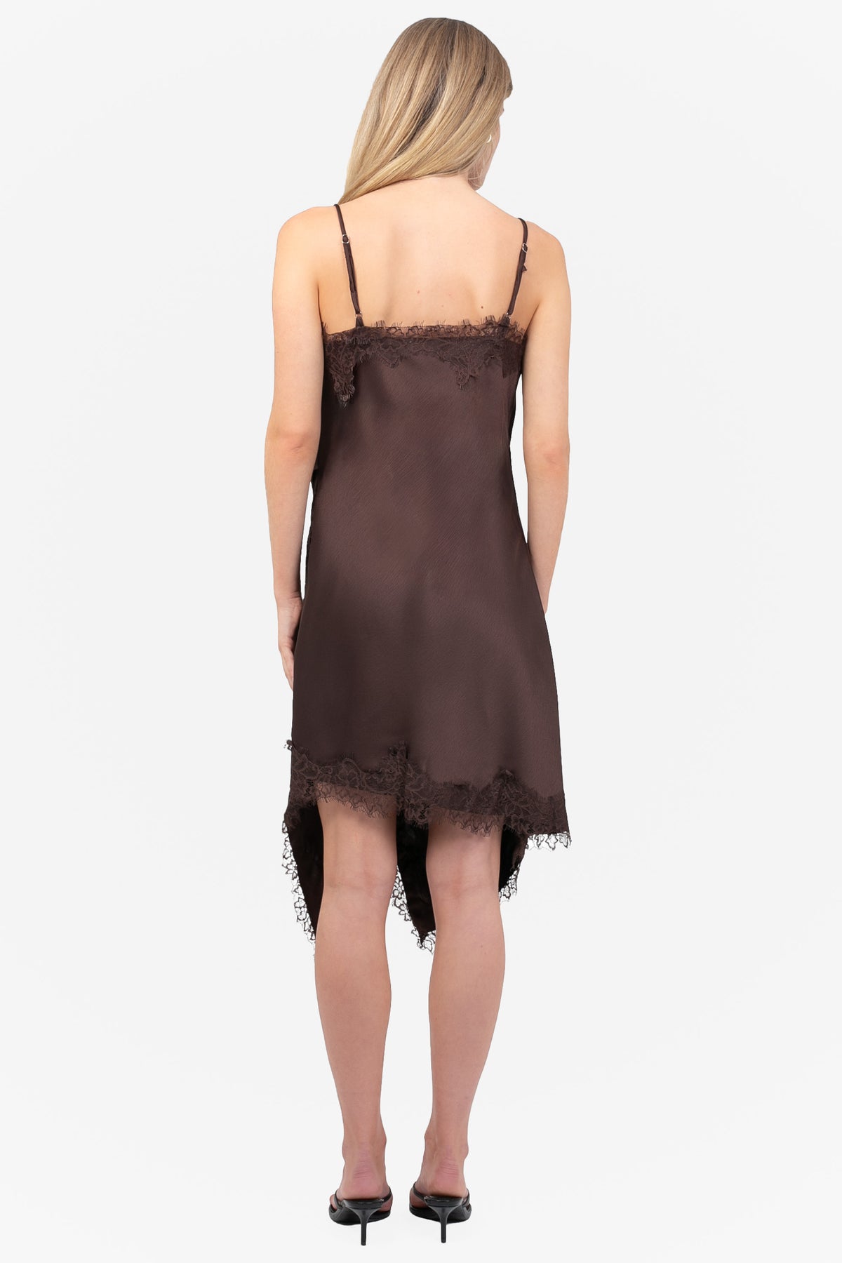 Marlena Satin Lace Trim Midi Dress