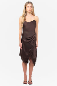 Marlena Satin Lace Trim Midi Dress