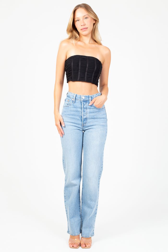 Bailee Ruched Mesh Crop Blouse - honey
