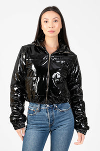 Lola Patent Bomber Puffer Jacket - honey