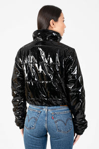 Lola Patent Bomber Puffer Jacket - honey