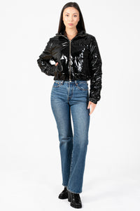 Lola Patent Bomber Puffer Jacket - honey
