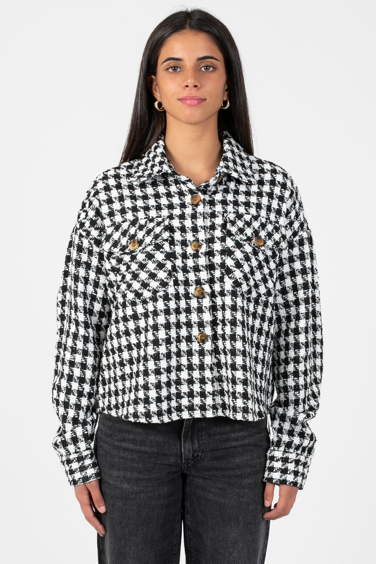 Benedetta Houndstooth Crop Jacket - honey