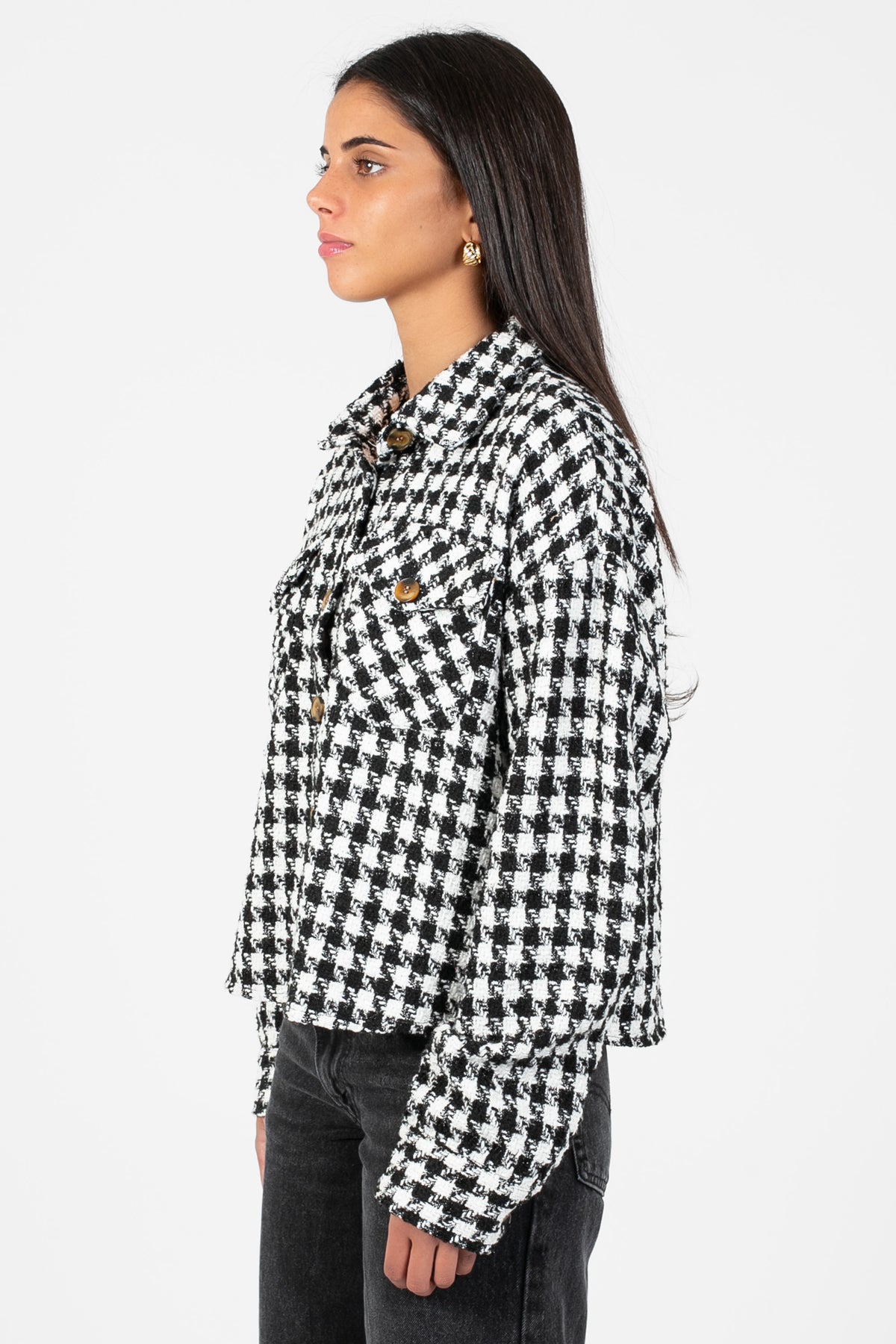 Benedetta Houndstooth Crop Jacket - honey