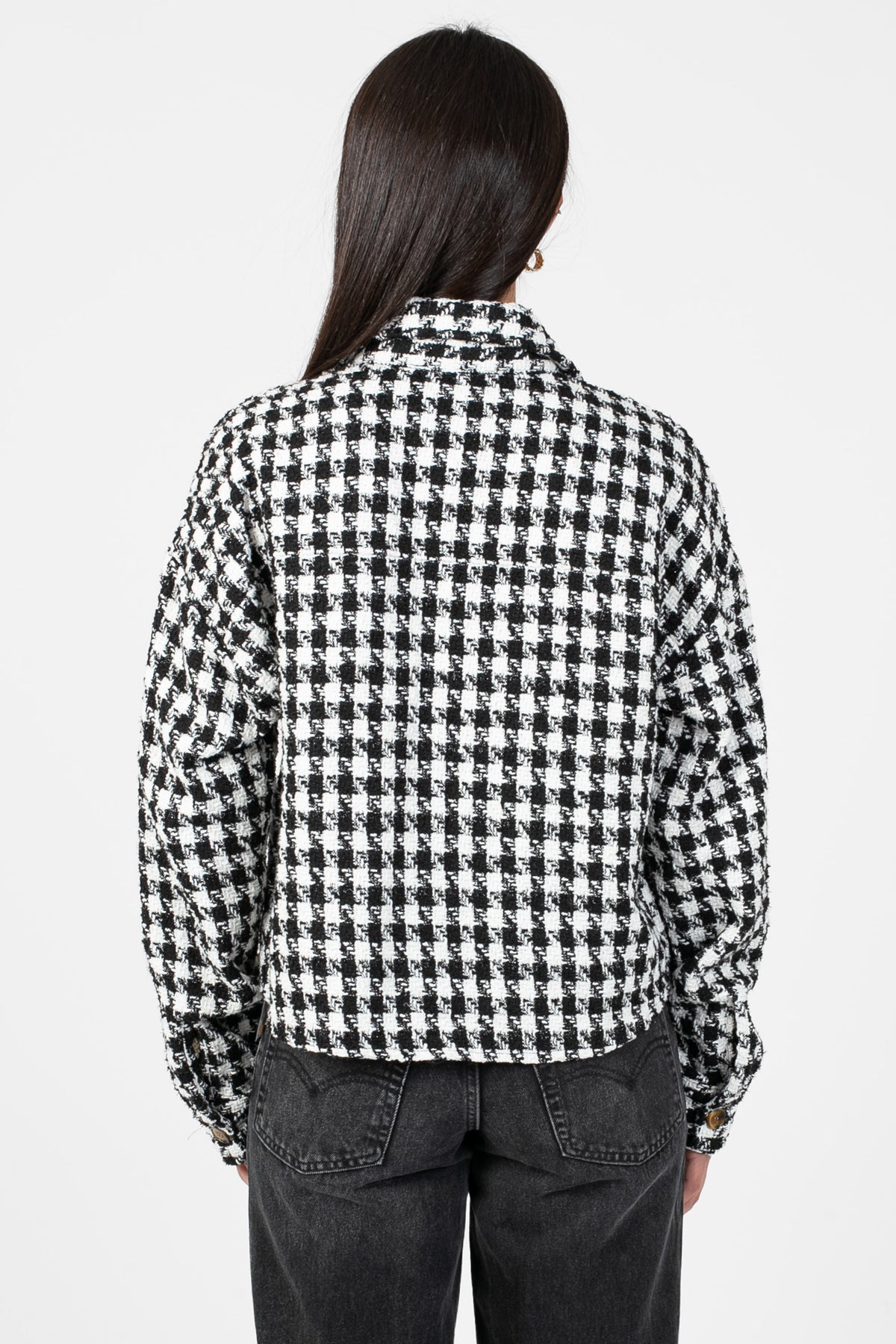 Benedetta Houndstooth Crop Jacket - honey
