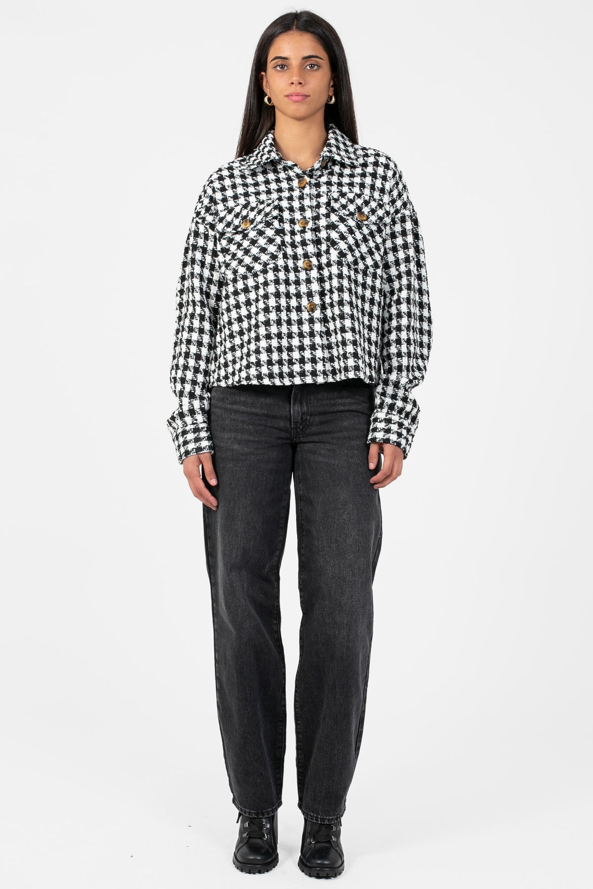 Benedetta Houndstooth Crop Jacket - honey