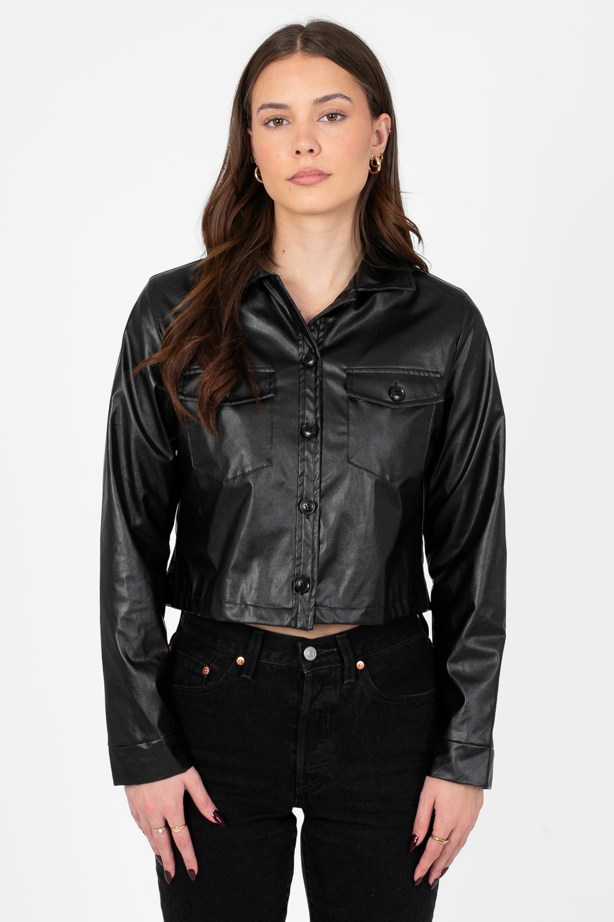 Sammie Vegan Leather Crop Jacket - honey