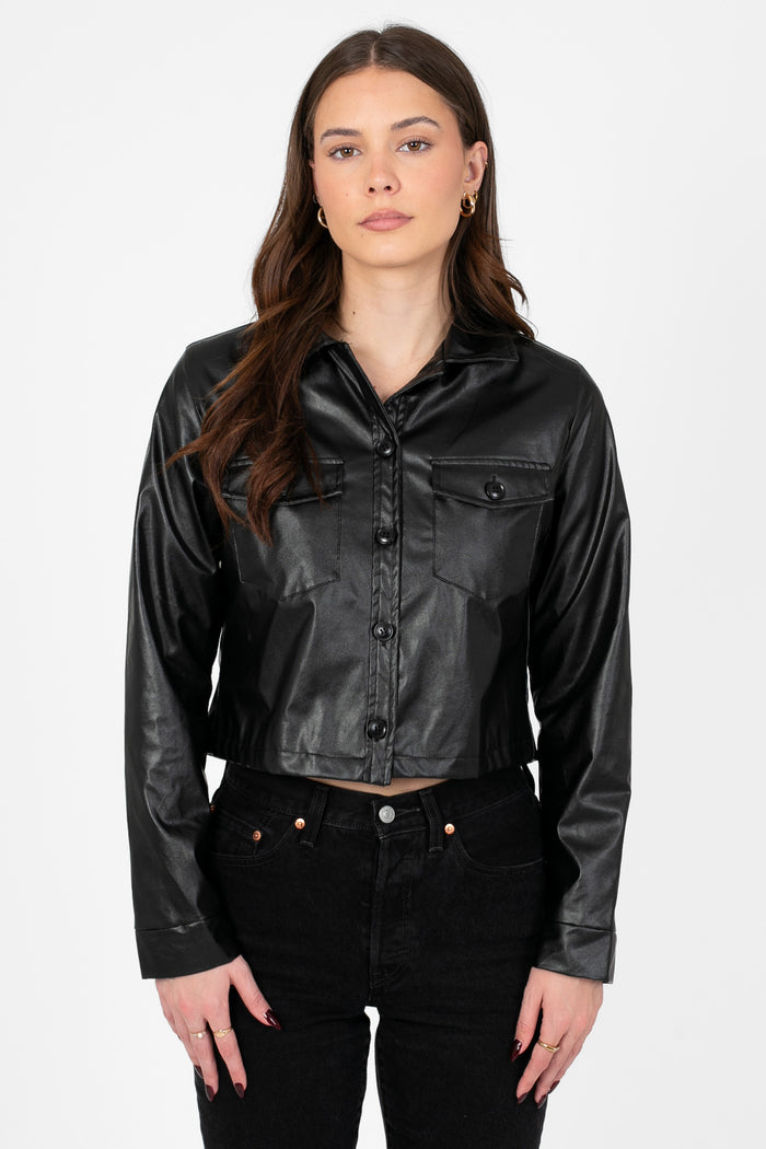 Sammie Vegan Leather Crop Jacket - honey