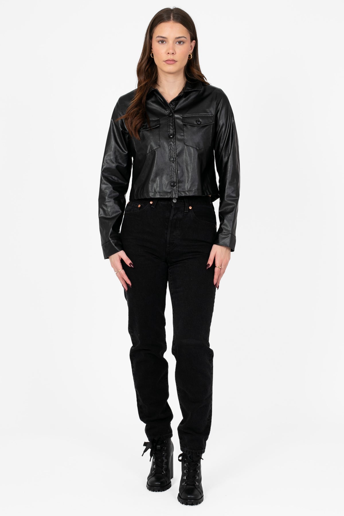 Sammie Vegan Leather Crop Jacket - honey