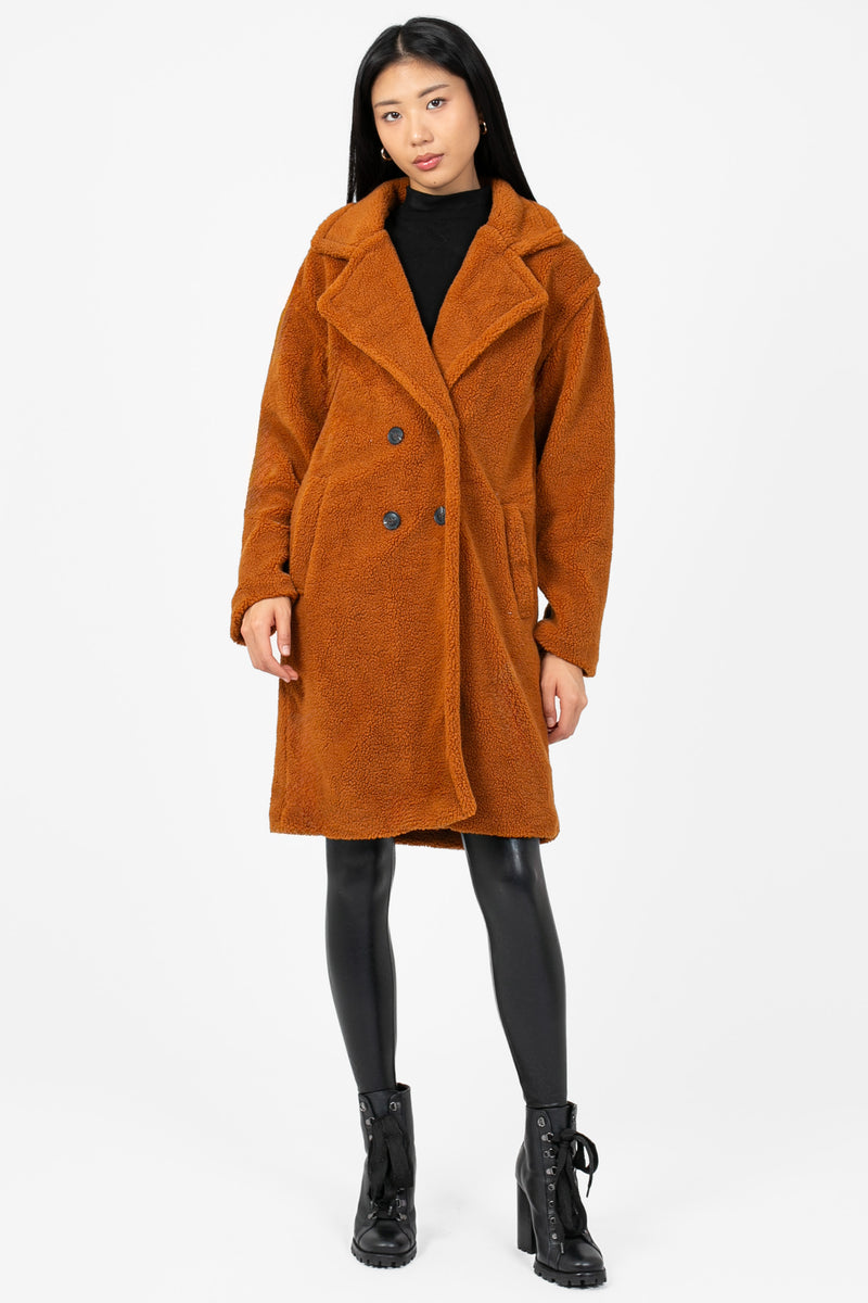 Eldara Teddy Midi Jacket - honey