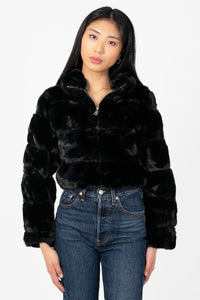 Aviva Striped Faux Fur Jacket - honey