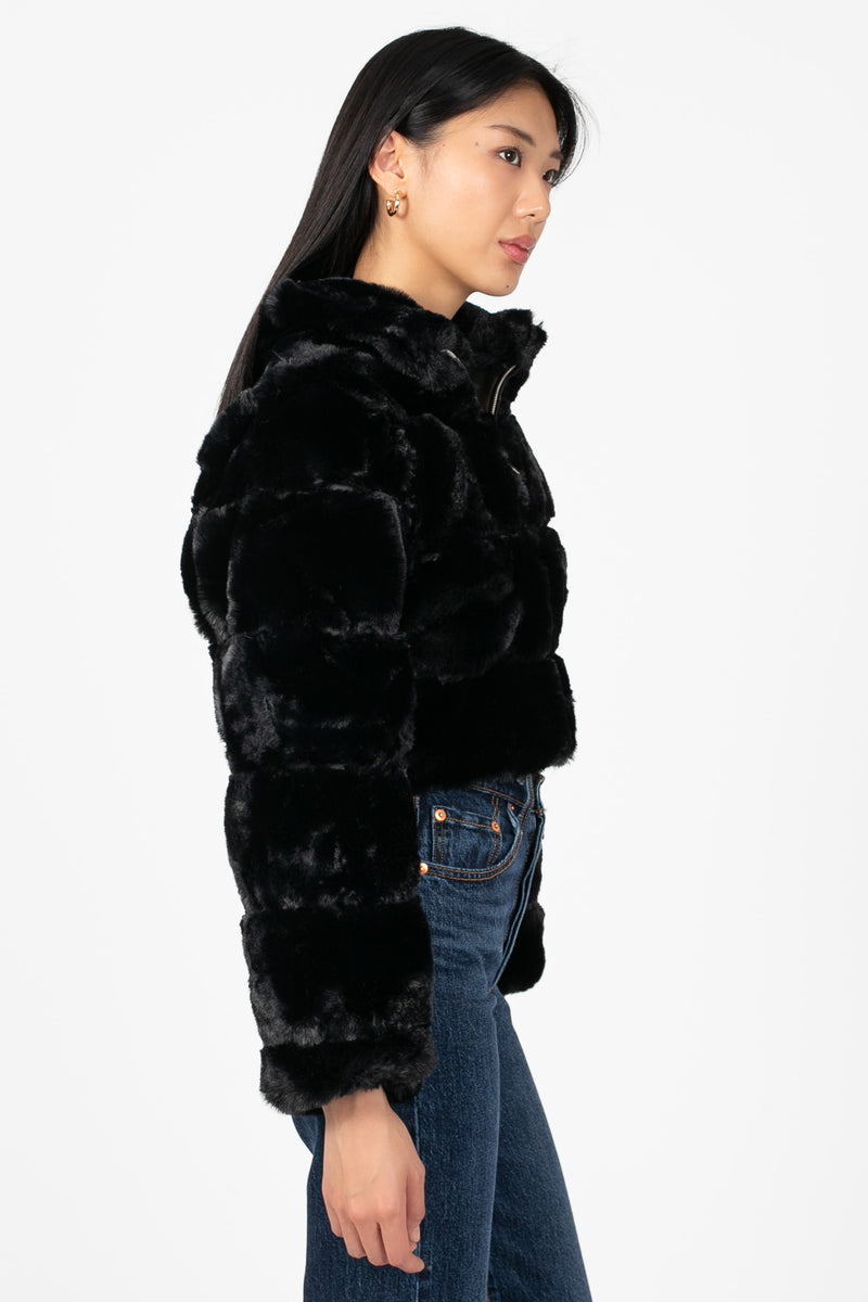 Aviva Striped Faux Fur Jacket - honey