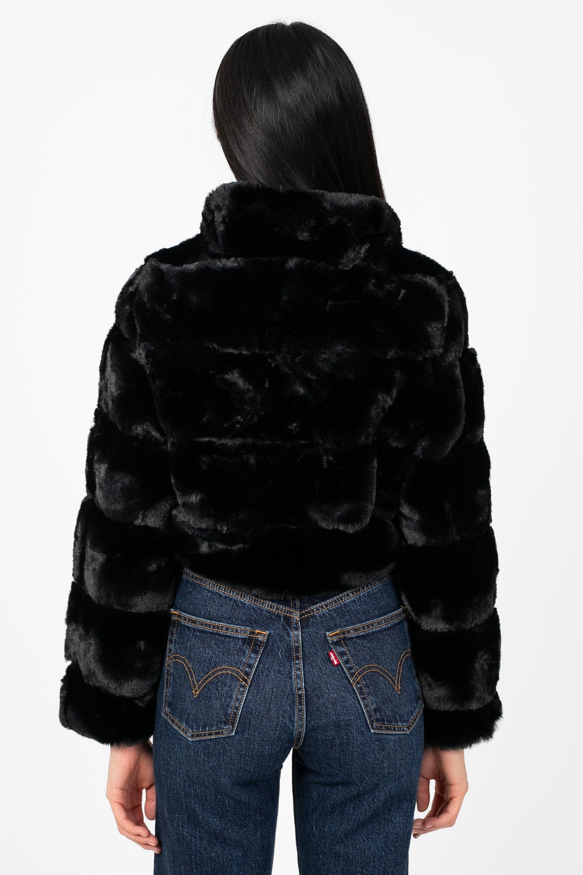 Aviva Striped Faux Fur Jacket - honey