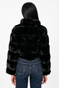 Aviva Striped Faux Fur Jacket - honey