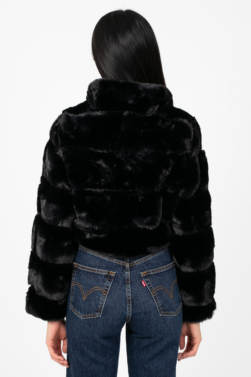 Aviva Striped Faux Fur Jacket - honey