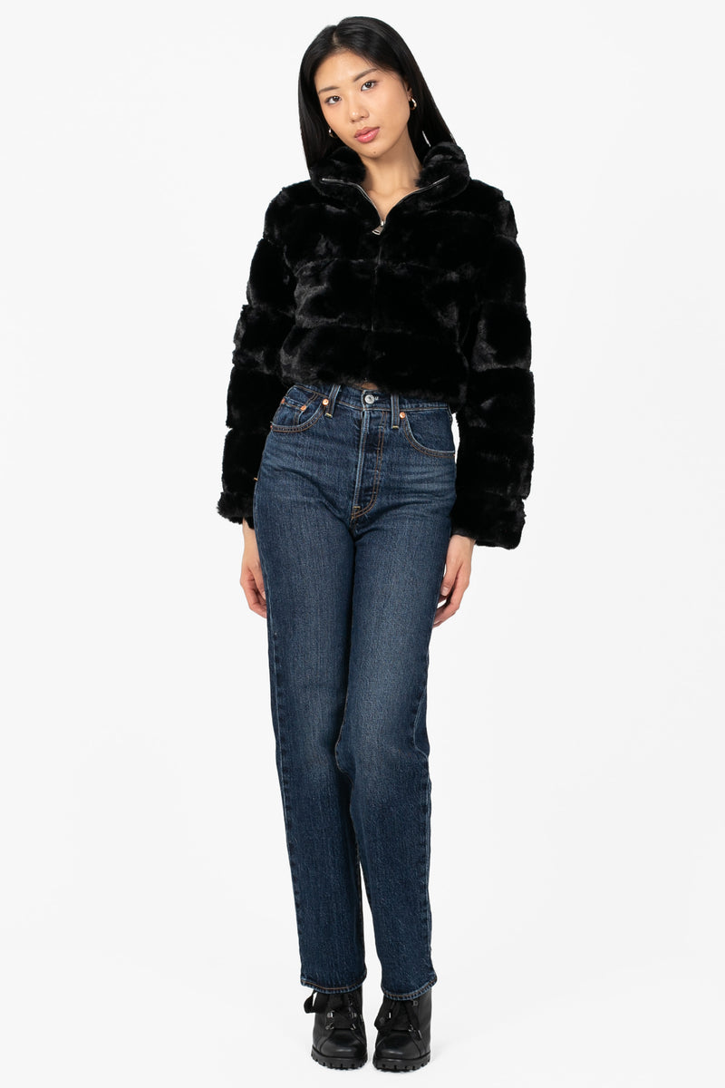 Aviva Striped Faux Fur Jacket - honey