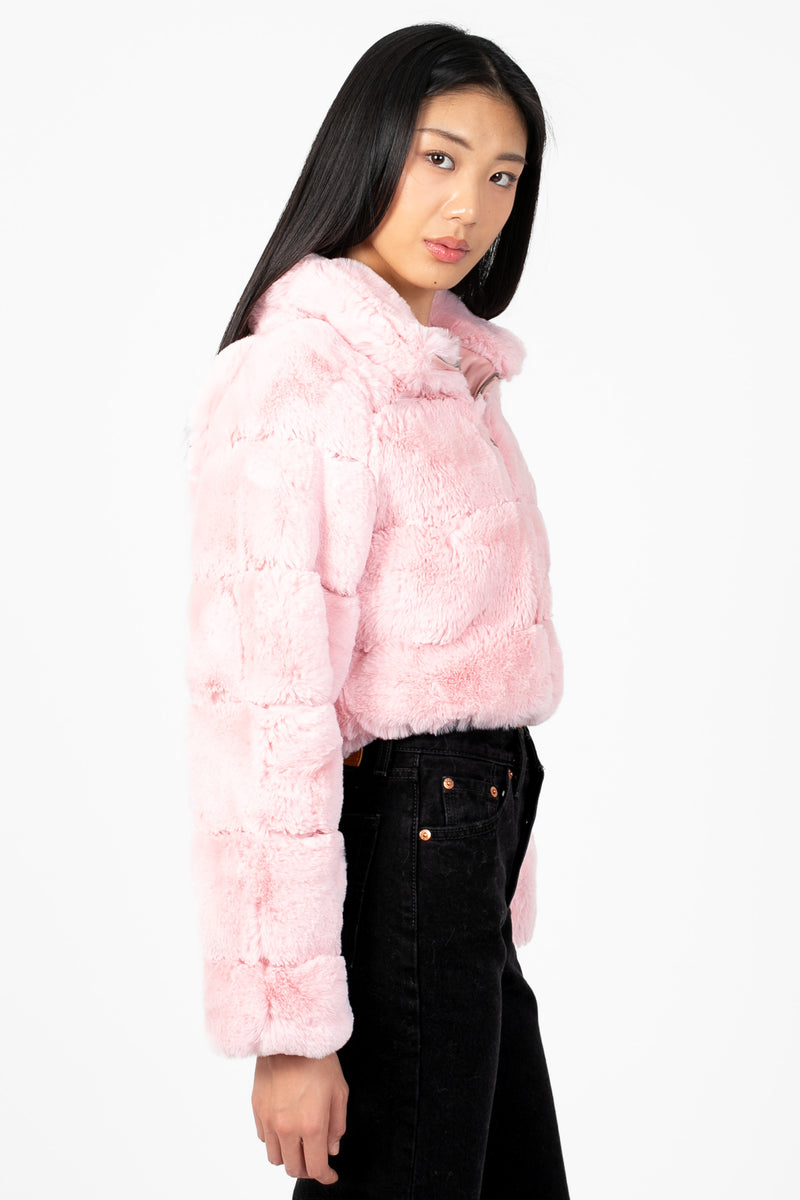 Aviva Striped Faux Fur Jacket - honey