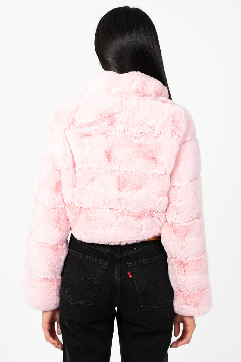 Aviva Striped Faux Fur Jacket - honey