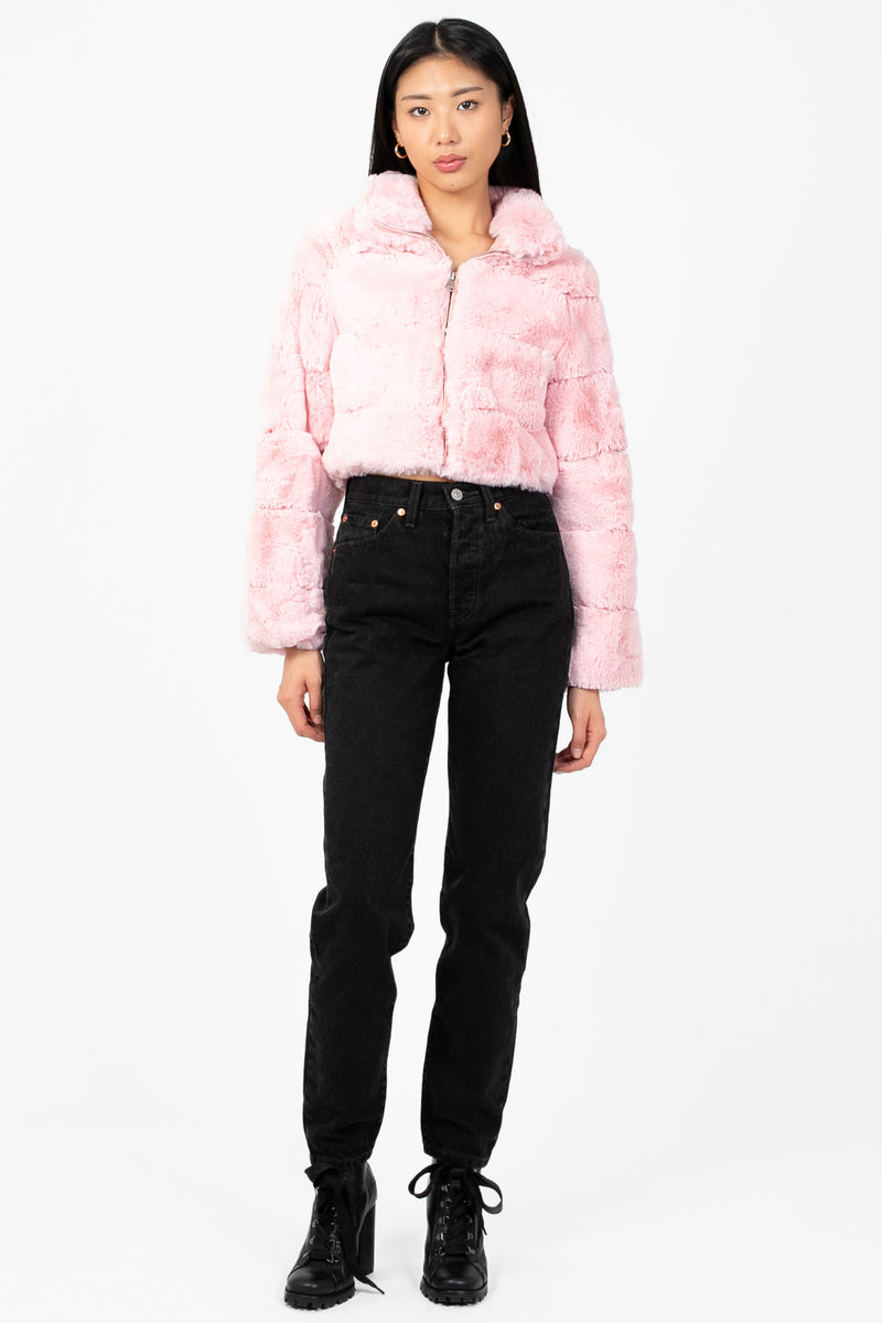 Aviva Striped Faux Fur Jacket - honey