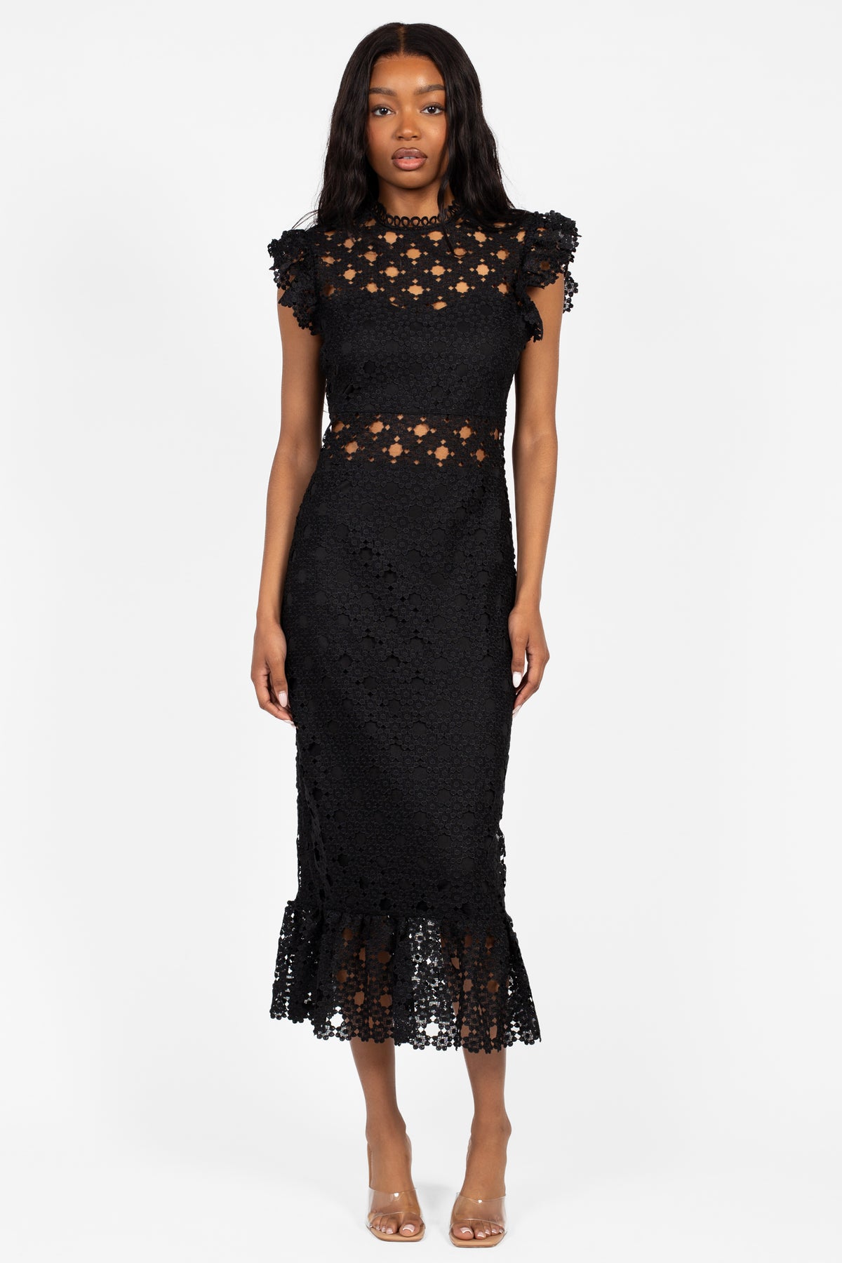 Samantha Lace Trumpet Bottom Midi Dress honey Samantha Lace Trumpet Bottom Midi Dress honey