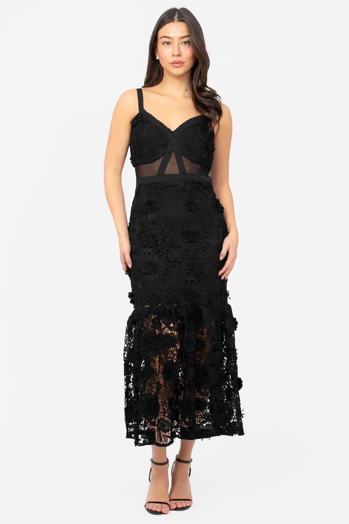 Talula Lace Mesh Midi Dress - honey