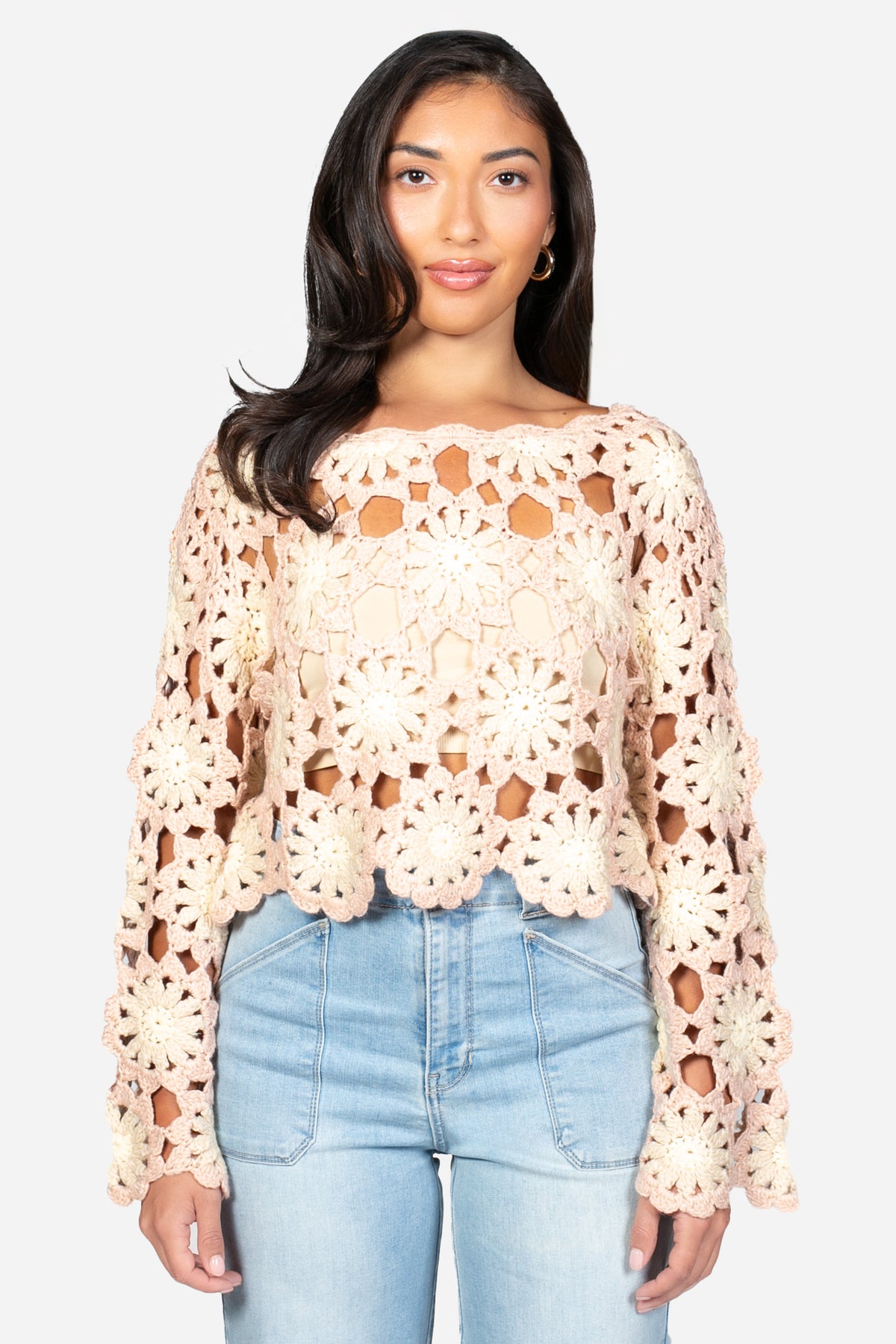 Paloma Floral Crochet Sweater - honey