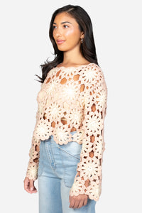 Paloma Floral Crochet Sweater - honey