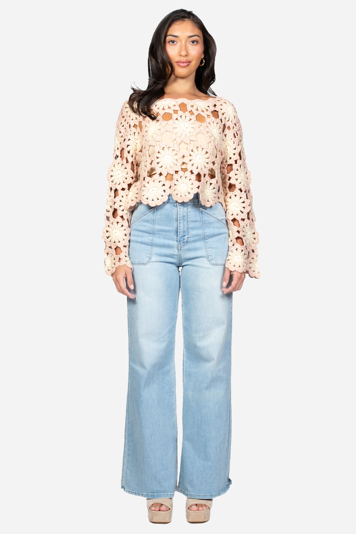 Paloma Floral Crochet Sweater - honey