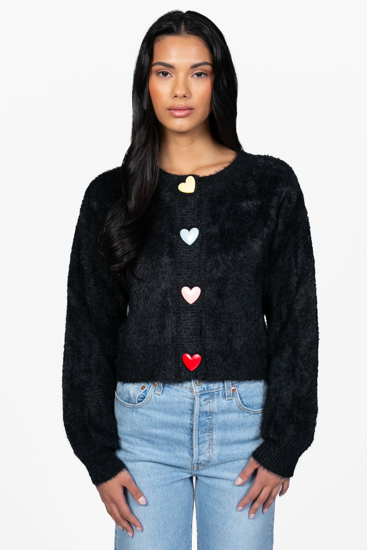Love Story Heart Button Cardigan - honey
