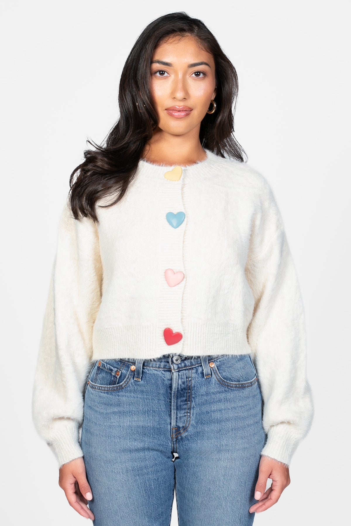 Love Story Heart Button Cardigan - honey