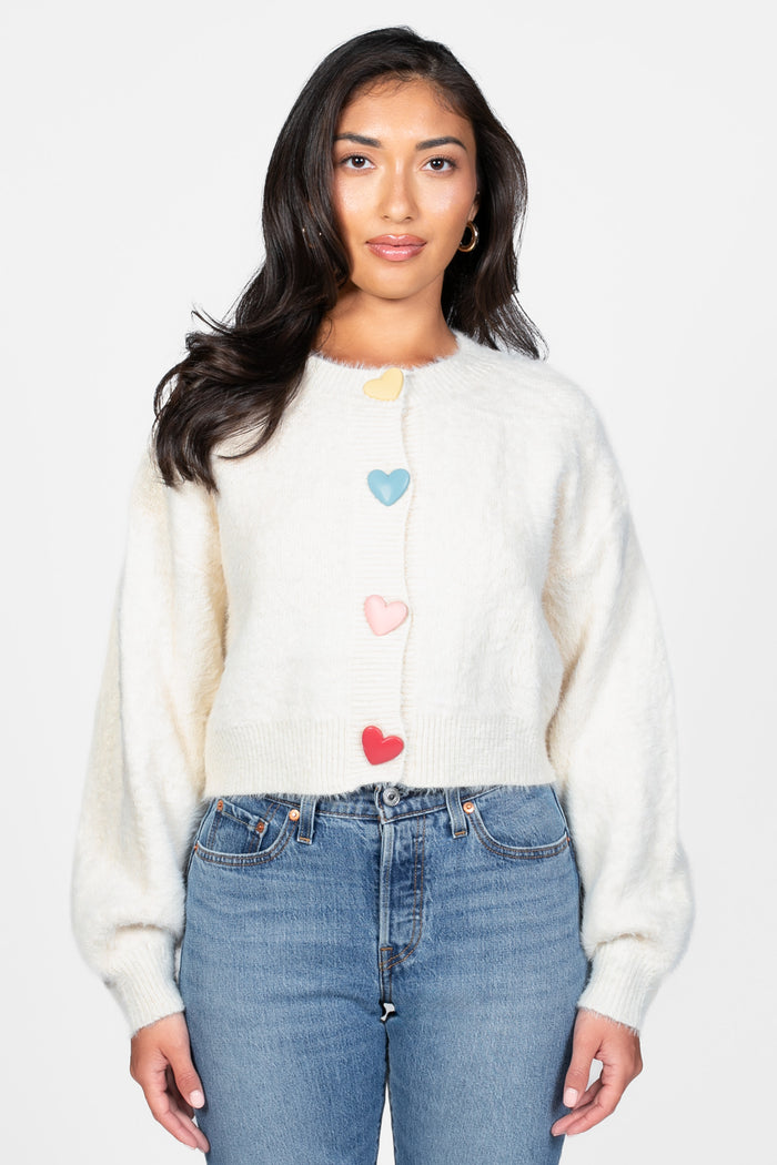 Love Story Heart Button Cardigan - honey